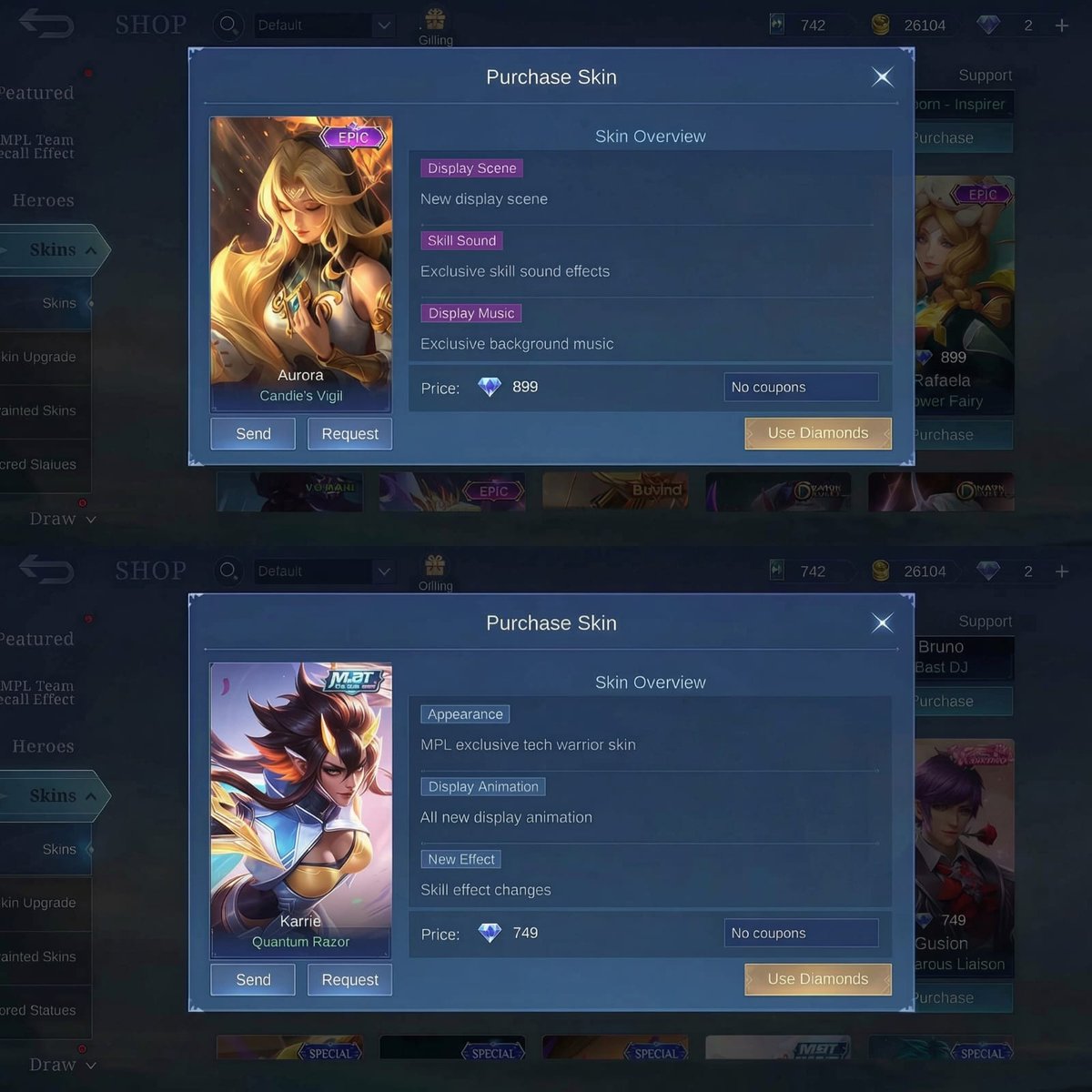 ── ⋆⋅˚ʚ PRE ORDER GIFT SKIN COMING SOON ɞ˚⋅⋆ ──

──★ ˙🧷 ̟ !! SKIN SHOP [EST 22/04/2026]
˚⊱🪷⊰˚ Aurora Epic 629 ⁝ IDR 85.000
˚⊱🪷⊰˚ Karrie MPL 524 ⁝ IDR 75.000

tnc.
⁝꒱ akun gift bertahap, max 15/04/2026

#zonauang ml mlbb wts