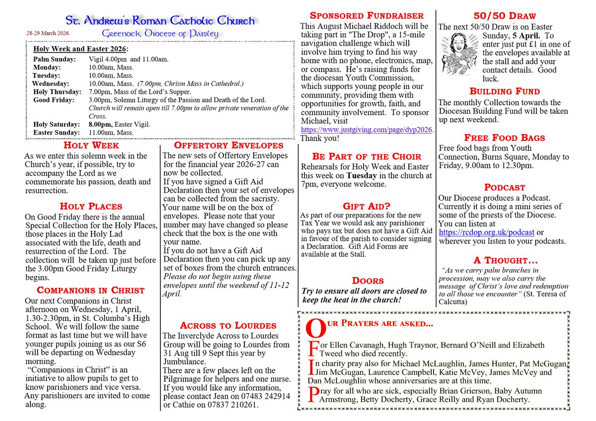LarkfieldRC's tweet photo. Parish Bulletin w/e 27-28 March 2026 https://t.co/2S99odKyBn