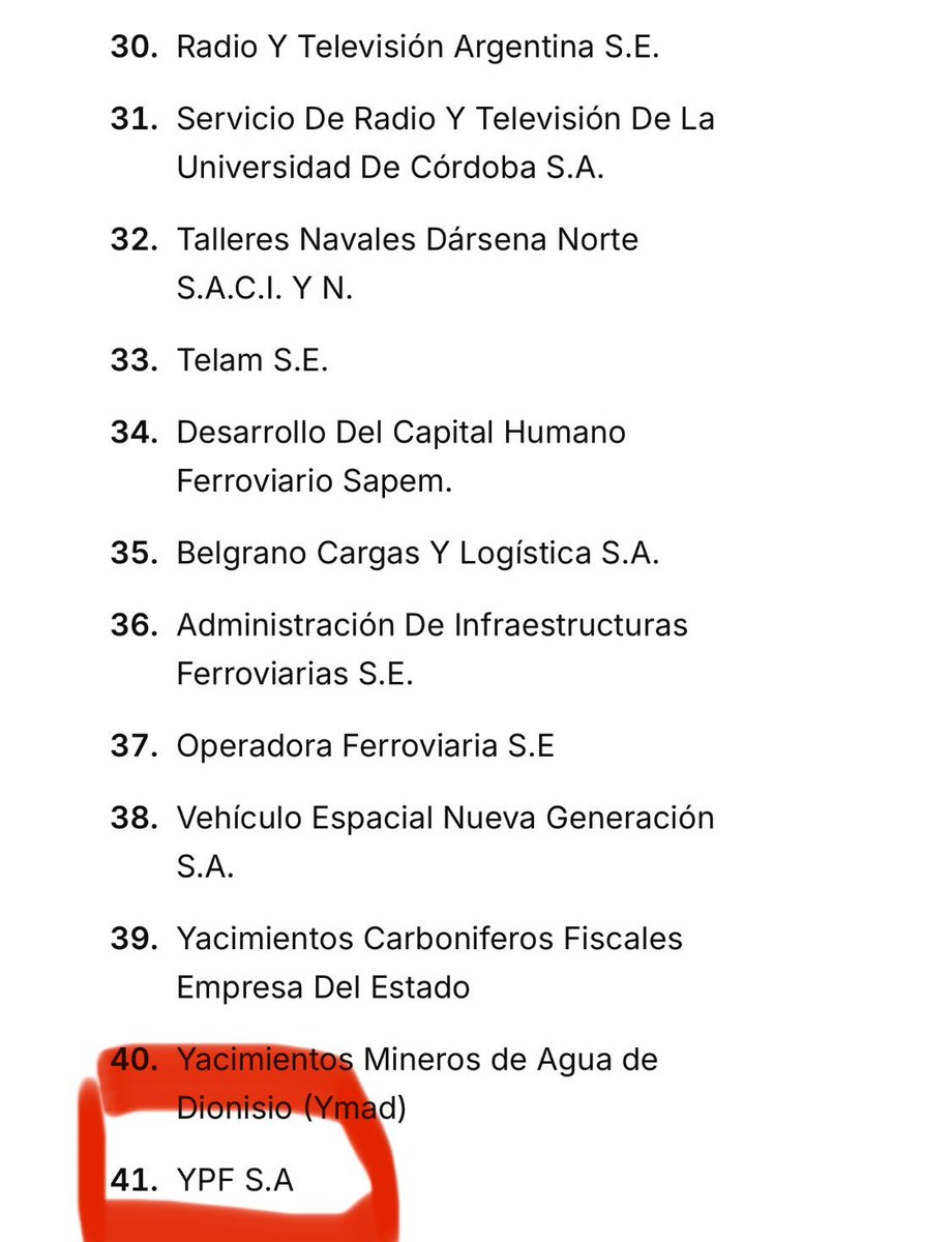 QUE TIPA FORRA. La lista de las empresas a privatizar en la Ley Bases. 

CUANTA FALTA DE MEMORIA!!!!!