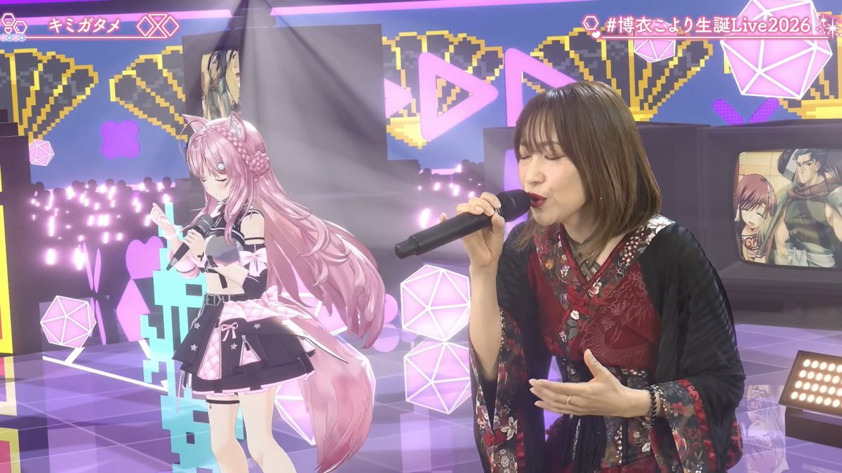 GrenzeZaube_pic's tweet photo. 5曲目はSuaraさんと、キミガタメ！
きたあああ、うたわれええええ！！
背後の映像！？
#博衣こより生誕Live2026 #こより実験中 https://t.co/2IRD7f5lqT