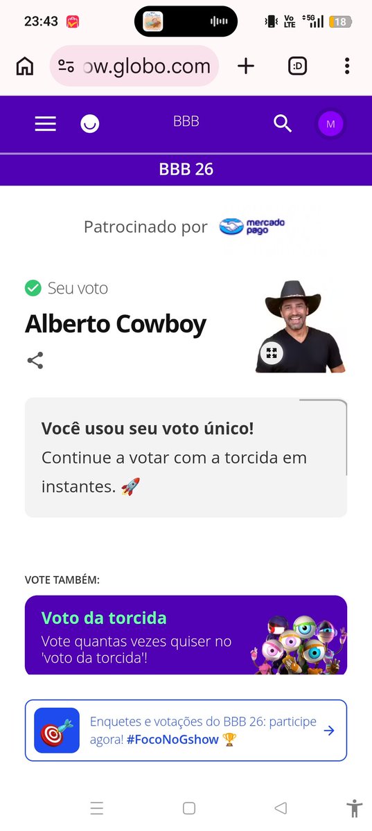 PsicoGeek1's tweet photo. A minha parte eu fiz!!! #ForaCowboy #ANAPAULACAMPEÃ #bbb26 https://t.co/eEBgMZ0fKL