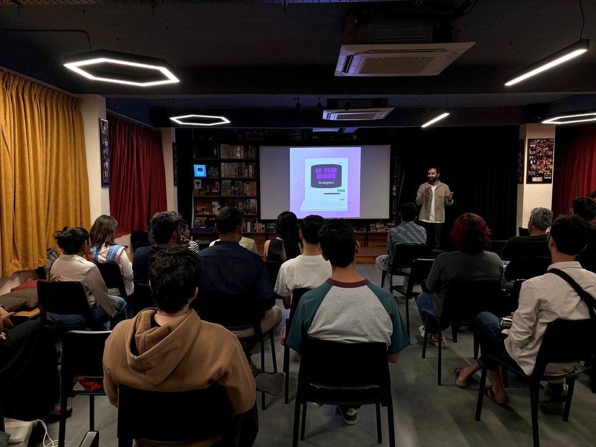 Dropped by the edition #1 of AI ✕ Design Demos, hosted by <a href="/Kenneth/">Kenneth Dsouza</a>.

Full house, mix of familiar &amp; new faces, high energy &amp; lot of fun.

So much better than scrolling through social media posts about design is dead!

Some quick thoughts ⬇️
(1/5)