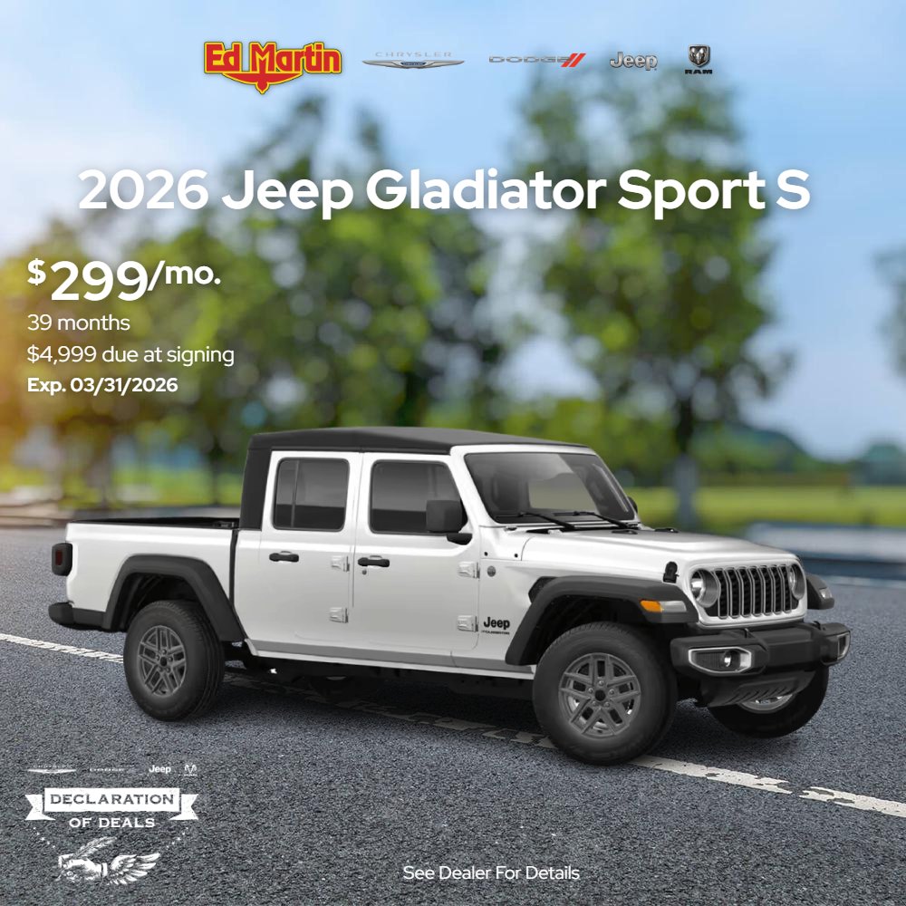 EdMartinCDJR's tweet image. ***Last Weekend!***
🚗✨ Drive Home Happy in March at Ed Martin CDJR! ✨🚗
👉 Check out all our current specials here: edmartincdjr.com/newspecials.ht…
#DriveHomeHappy #JeepLife #RamNation #DodgeNation #ChryslerLife
