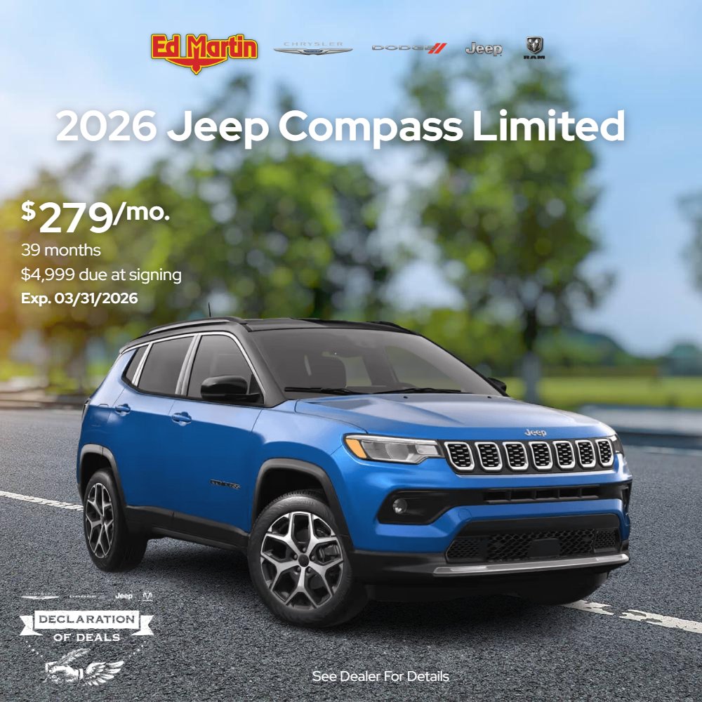 EdMartinCDJR's tweet image. ***Last Weekend!***
🚗✨ Drive Home Happy in March at Ed Martin CDJR! ✨🚗
👉 Check out all our current specials here: edmartincdjr.com/newspecials.ht…
#DriveHomeHappy #JeepLife #RamNation #DodgeNation #ChryslerLife