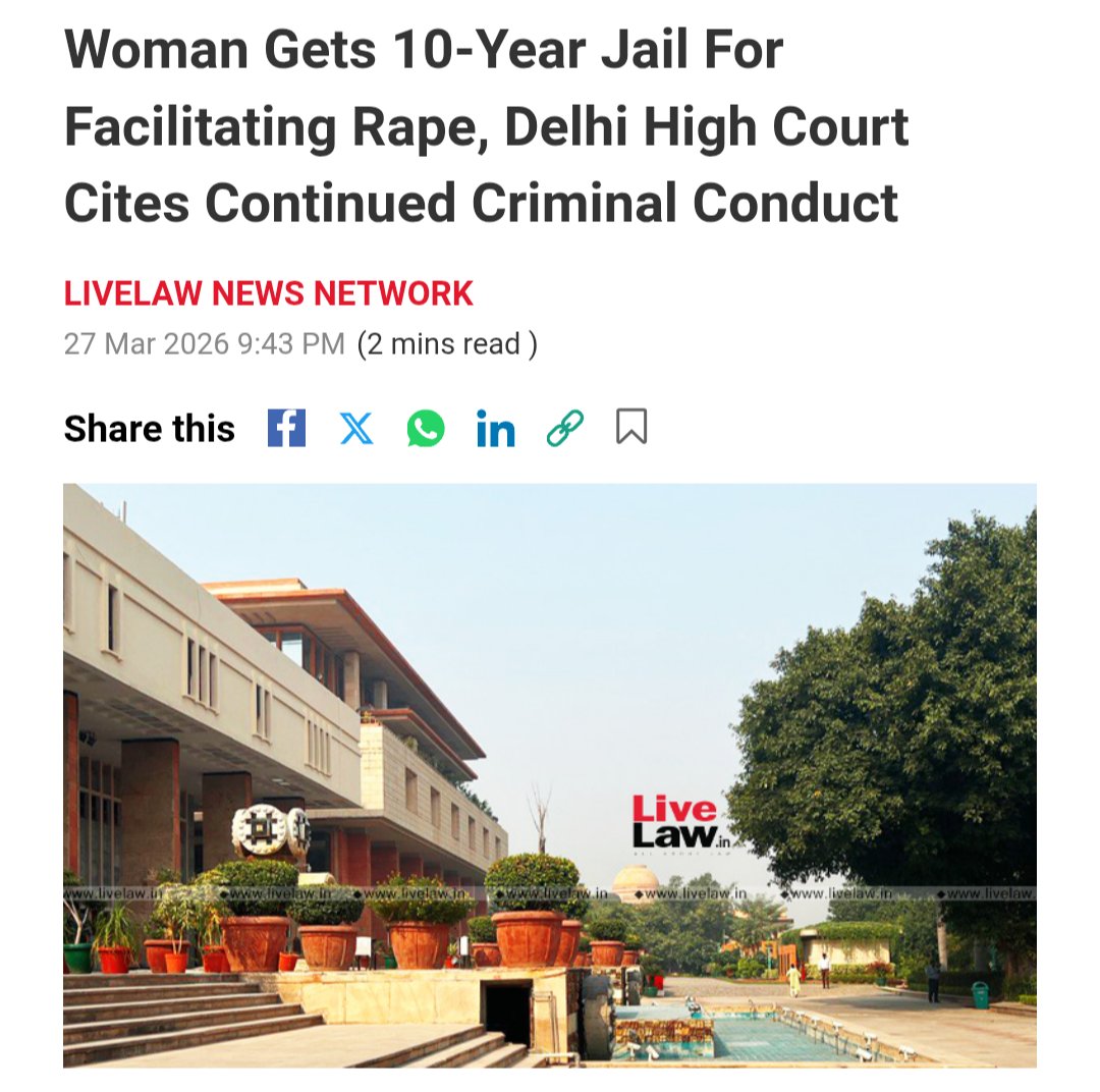 lilmastervinnzz's tweet image. A woman who facilitates rape is a criminal, not a victim. 

Strong move by Delhi HC for not giving her a free pass for being a woman. 

India needs #GenderNeutralLaws, not selective feminism.