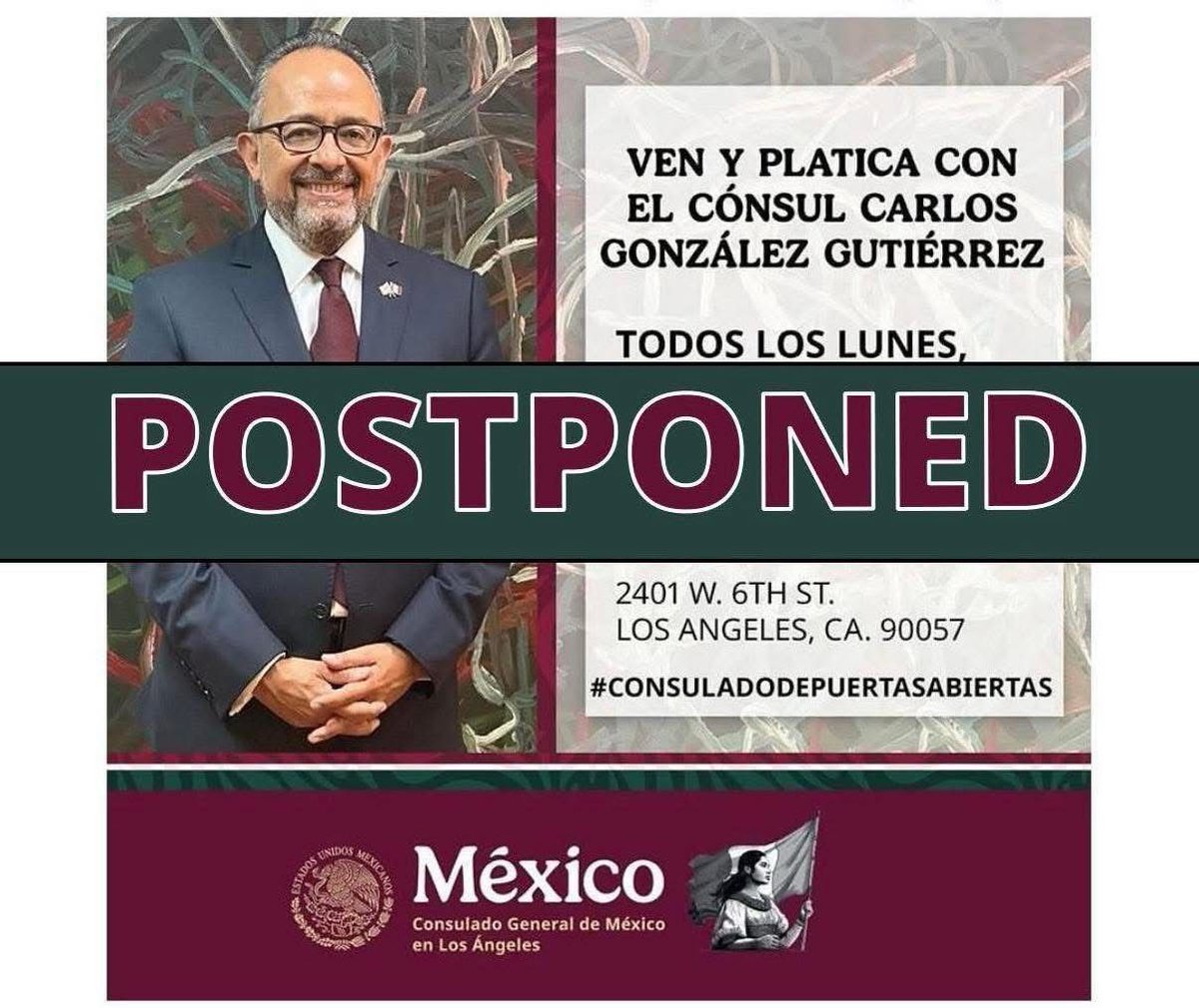 carlos_glezgtez's tweet photo. 📢 Información importante

La audiencia pública #ConsuladoDePuertasAbiertas programada para el lunes 30 de marzo no se llevará a cabo.

Agradecemos su comprensión y les invitamos a seguir nuestras redes sociales oficiales, donde estaremos anunciando próximamente una nueva fecha. https://t.co/7RD8F6wP7m