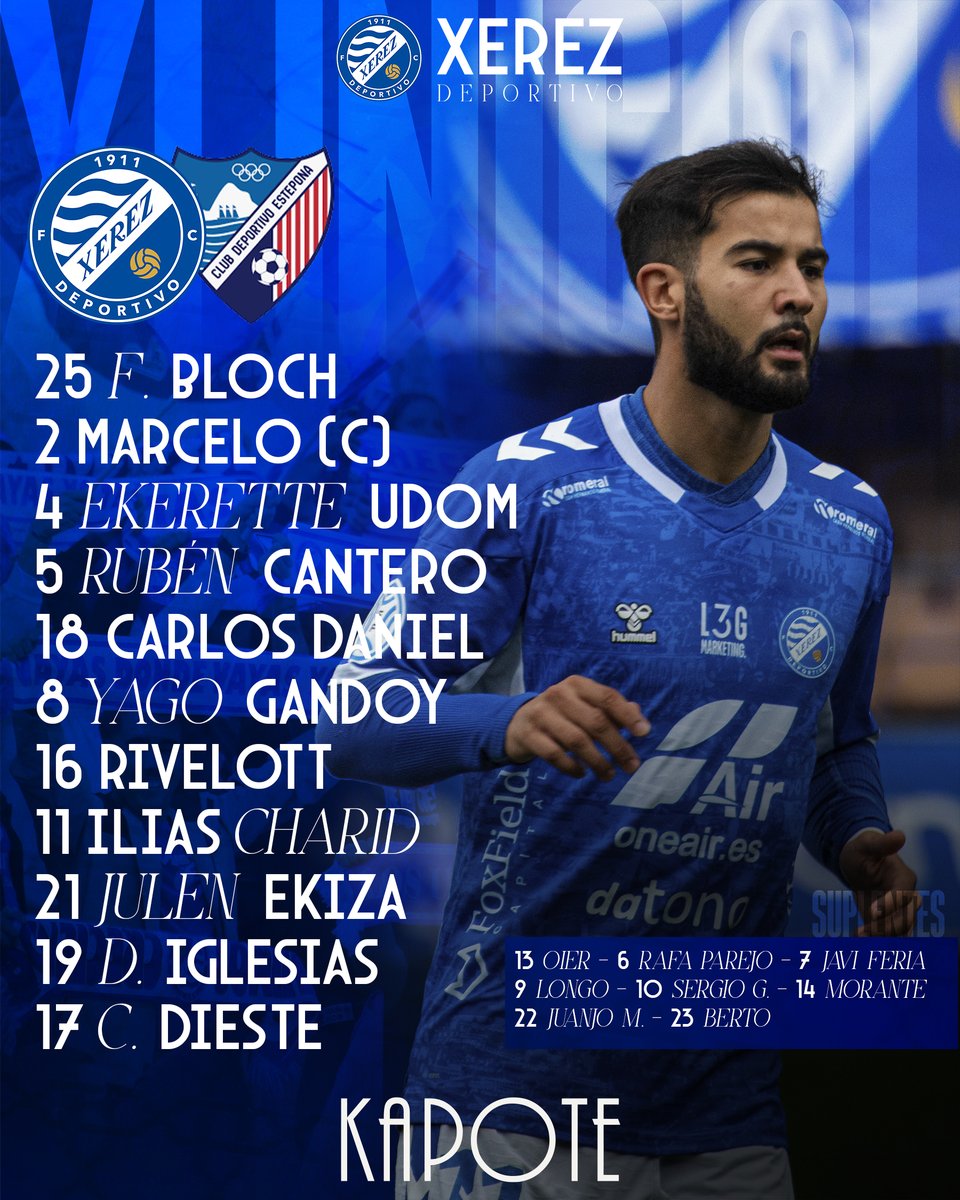 XerezDFC's tweet photo. 📋💙 Los once elegidos por Diego Caro para el día de hoy

🤝 Kapote

#XerezDeportivoEstepona https://t.co/bXBqGJED2e