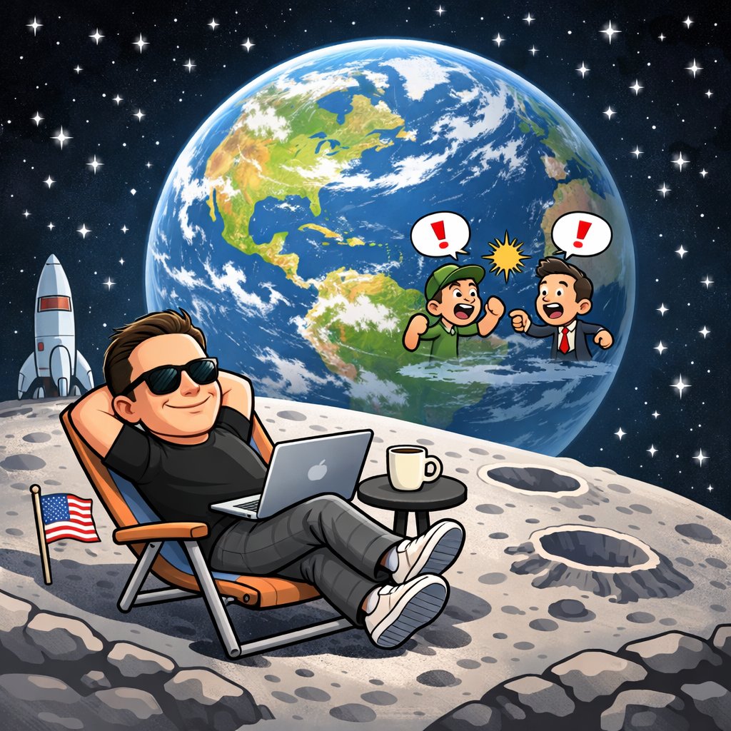 GaganSharm39952's tweet photo. Meanwhile in 2026โฆ
Elon Musk relaxing on the Moon with Wi-Fi and coffee โ๐
And on Earthโฆ people still arguing about everything. ๐๐
Sometimes the real luxury isnโt moneyโฆ itโs distance from the drama. ๐โ
#ElonMusk #SpaceX #MoonMode #EarthProblems #StayChill #WorldDrama #TechHumor #2026Vibes ๐๐๐
