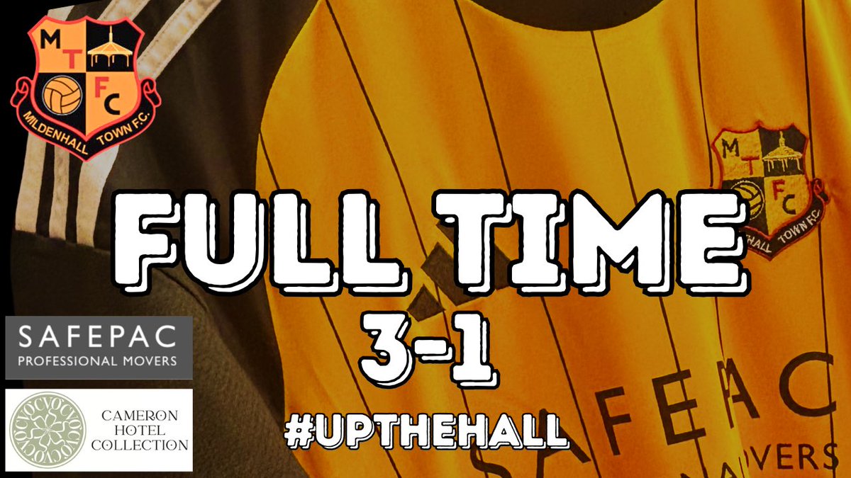 FT: Mildenhall Town 3-1 Grays Athletic 🏁
GET IN! 🟡⚫️ 3 points #NonLeagueDay! 
⚽️ Chenery 3’
⚽️ Sharman 77’ (P)
⚽️ Bradley 90’ 
Chairman Bill Flynn called it the "biggest match in 2 years" the lads rose to the occasion! What a result! 🙌🔥
#MTFC #TheHall #NLD26 #ThreePoints