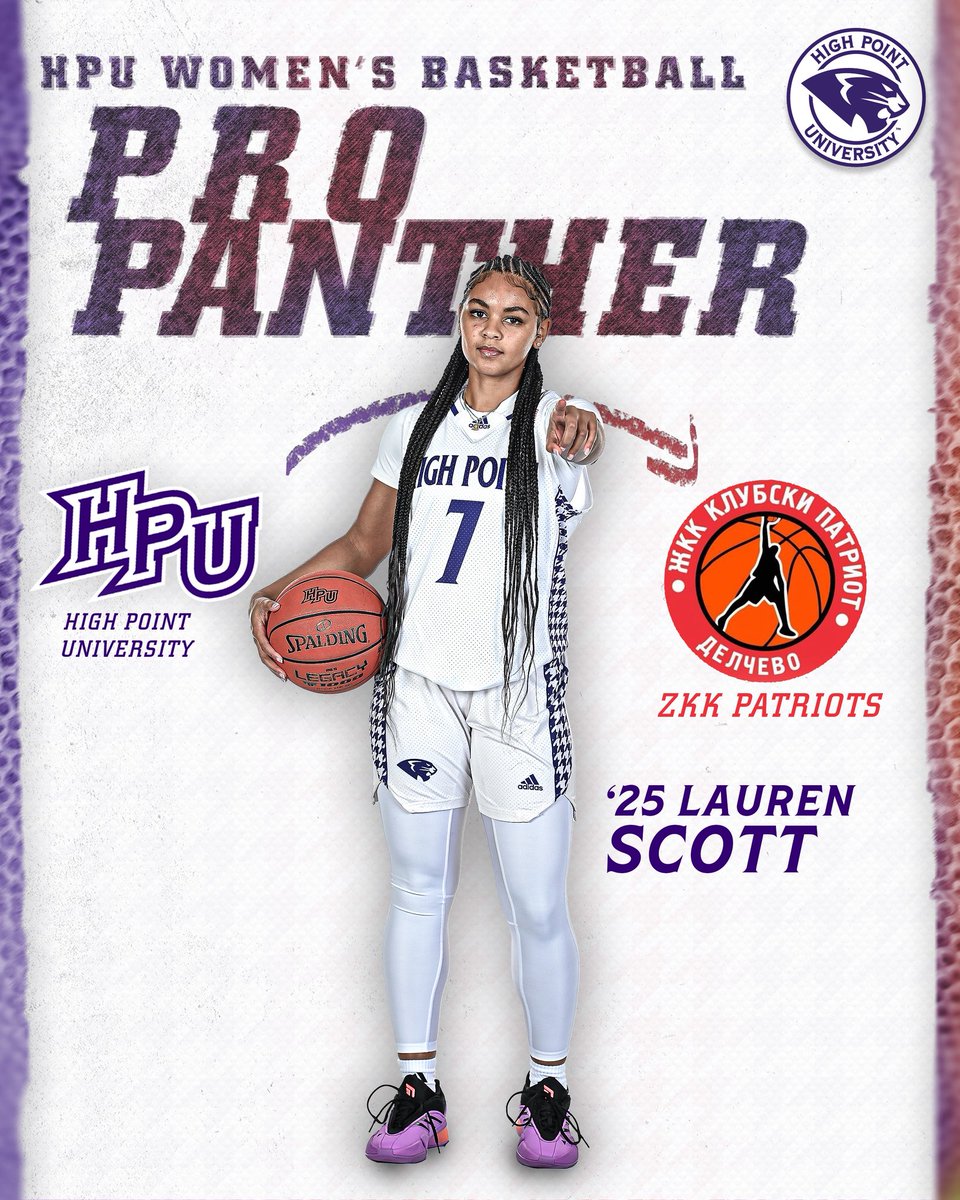 HPUWBB's tweet photo. 𝐏𝐑𝐎 𝐏𝐀𝐍𝐓𝐇𝐄𝐑 💜

Scott takes her talents to ZKK Patriot in North Macedonia, competing in the Sparkasse Prva Liga Zeni, the country’s top-tier women’s basketball league! 👏

#H3U x #GoHPU https://t.co/jAh8JPgKHk