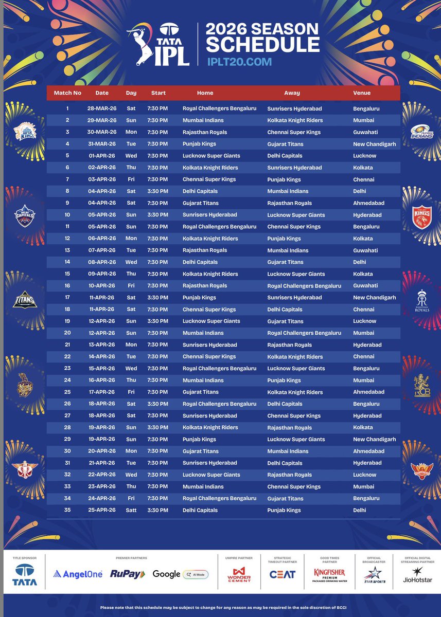 amitji1989's tweet photo. 🚨 IPL 2026 COMPLETE SCHEDULE. 🚨#ipl #ipl2026 https://t.co/xtKtGEWgNw