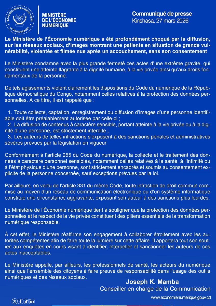 Ministère de l'Économie Numérique - RDC tweet media