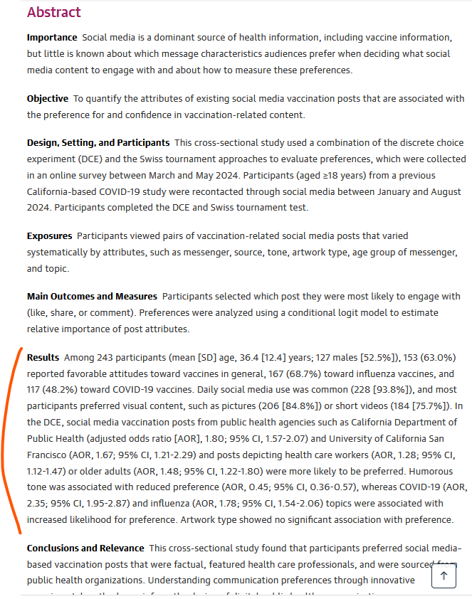 nicolasberrod's tweet image. 💉 Vaste question : comment communiquer efficacement à propos de #vaccination sur les réseaux sociaux ?

Parmi les résultats de cette nouvelle étude : les publications factuelles semblent plus pertinentes que celles humoristiques.

A bon entendeur...

1/3