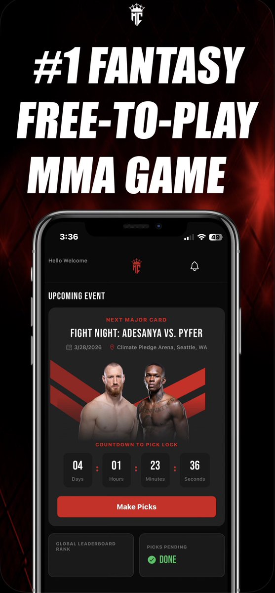 MainCardFantasy's tweet image. 🚨PICKS LOCK AT 5 PM PACIFIC🚨

Make sure to submit your picks today for #UFCSeattle 

Download MainCardMMA on the App Store today! #ufc #app #maincard