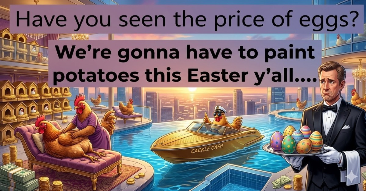 laughshopdotcom's tweet photo. Egg prices so high we’re dyeing potatoes this year 🥔😂 #easter #funnyeggpricesmeme #eggprices #easterhumor #funnyfoodmeme https://t.co/oyi3hOUa0q https://t.co/LFRjy0yLI8