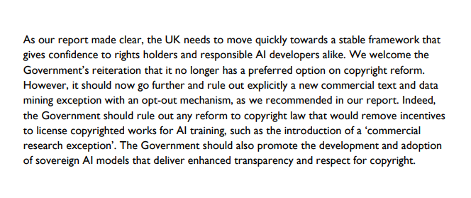 owenboswarva's tweet image. Letter to UK ministers from @LordsCommsCom chair committees.parliament.uk/publications/5…

Recent Government publications gov.uk/government/pub…

Good luck with this. The UK can have copyright maximalism or (globally relevant) sovereign AI, but not both

#genAI #IPlaw #openweb #techpolicy