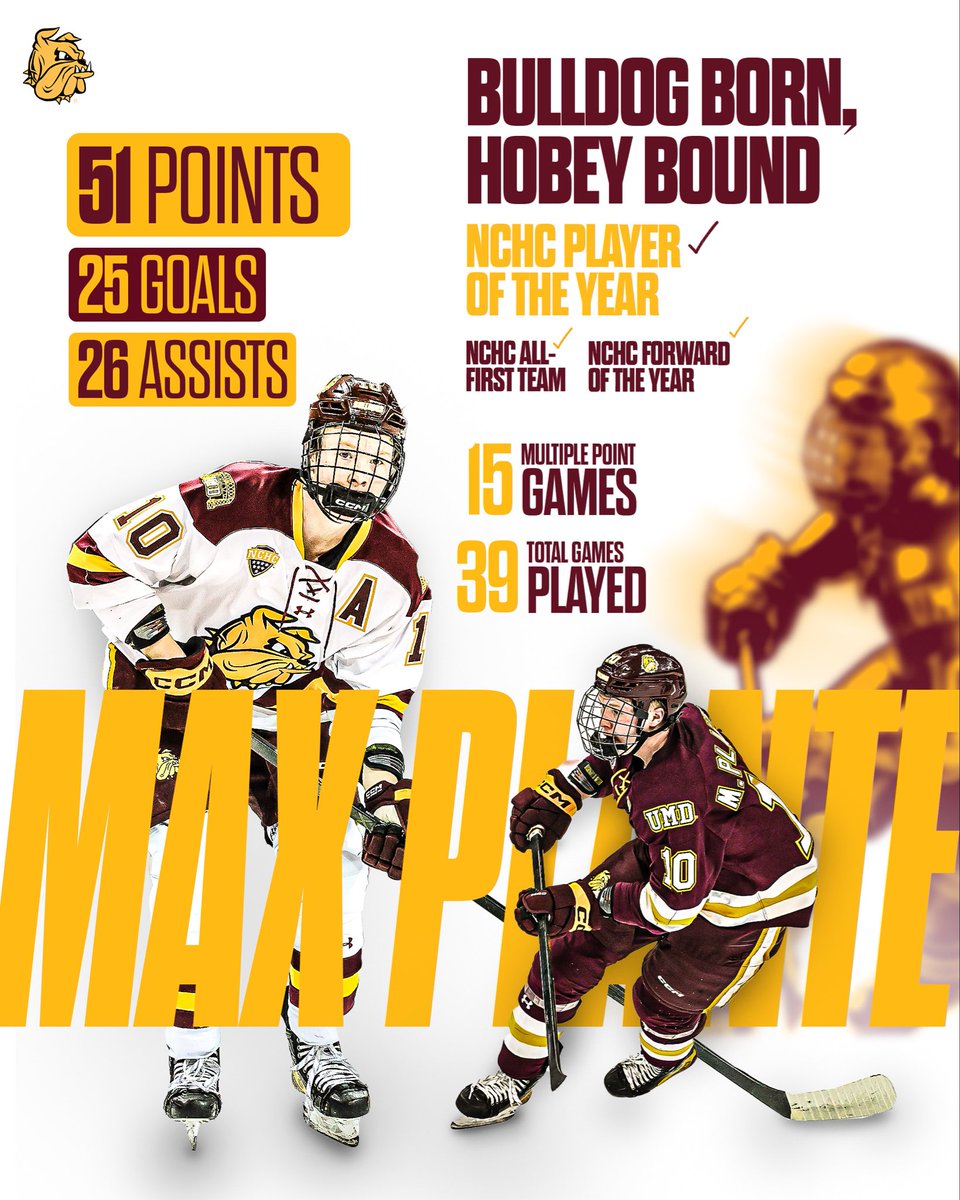 UMDMensHockey's tweet photo. Had his 15th multiple point game last night in his NCAA postseason debut. Meet Max Plante, everybody.
Bulldog Born. Hobey Bound. https://t.co/cePHkOGKZd