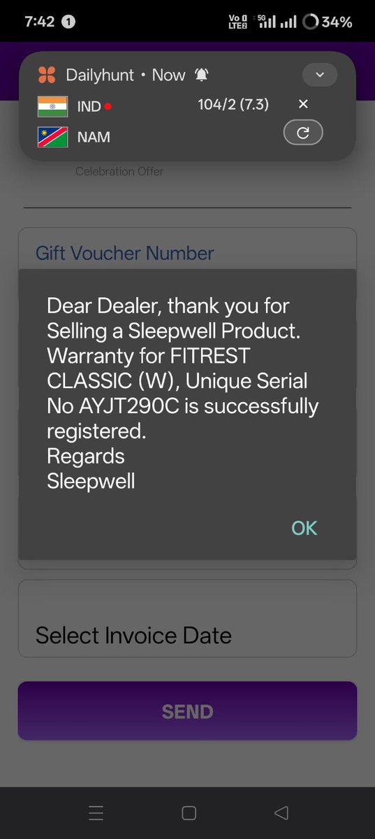 srkomkar's tweet photo. @mysleepwell Hello, 
Complaint no is - 433094
A screenshot having the warranty registration is also attached for your reference.

Access to DM is available to  premium users only. So, DM wasn't possible. https://t.co/VLbbQGluDX