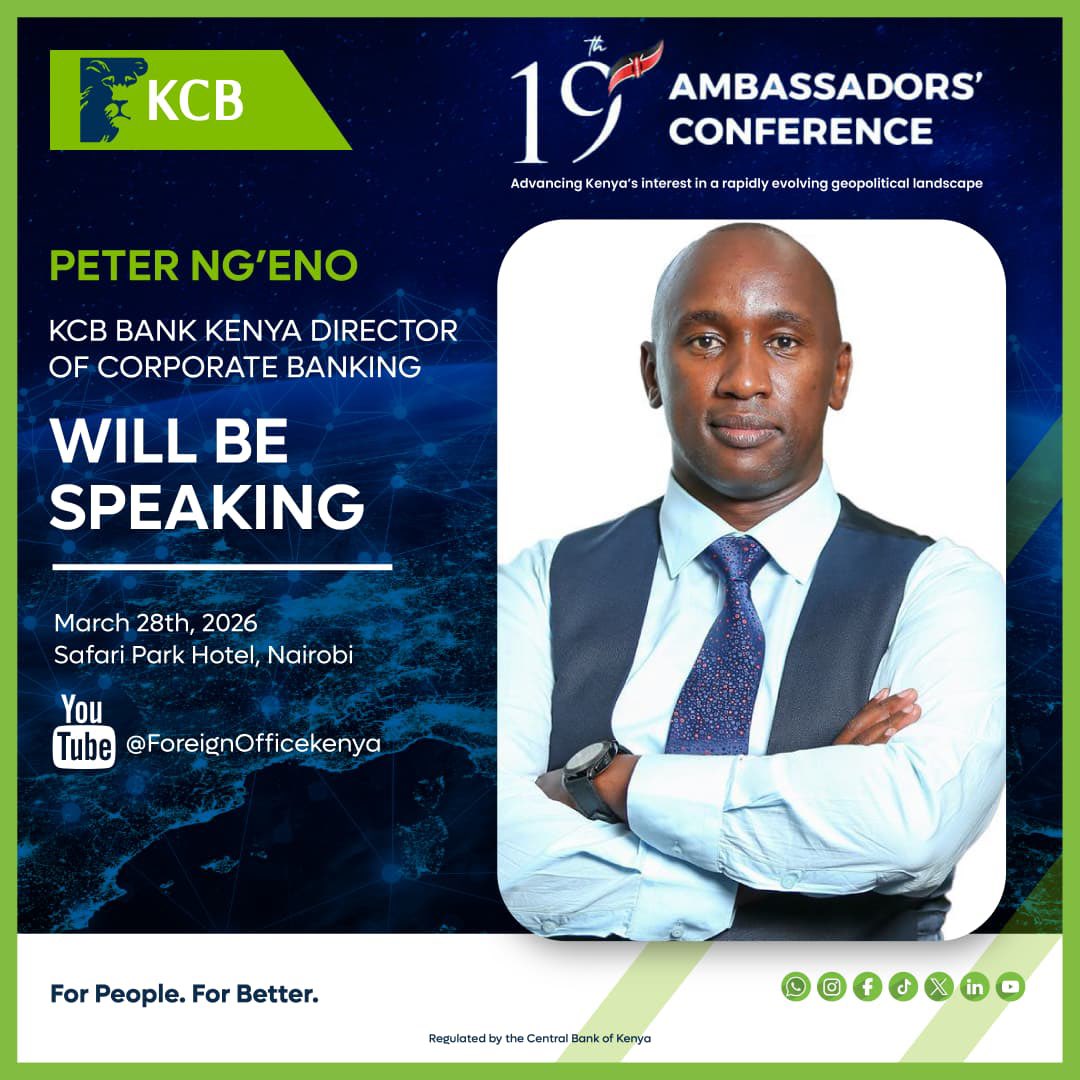 Big conversations are coming.

Peter Ng’eno will be taking the stage during the dinner at the ongoing 19th Ambassadors’ Conference, bringing a sharp perspective on Kenya’s place in a rapidly shifting global landscape.

As a proud partner of this year’s conference, KCB continues