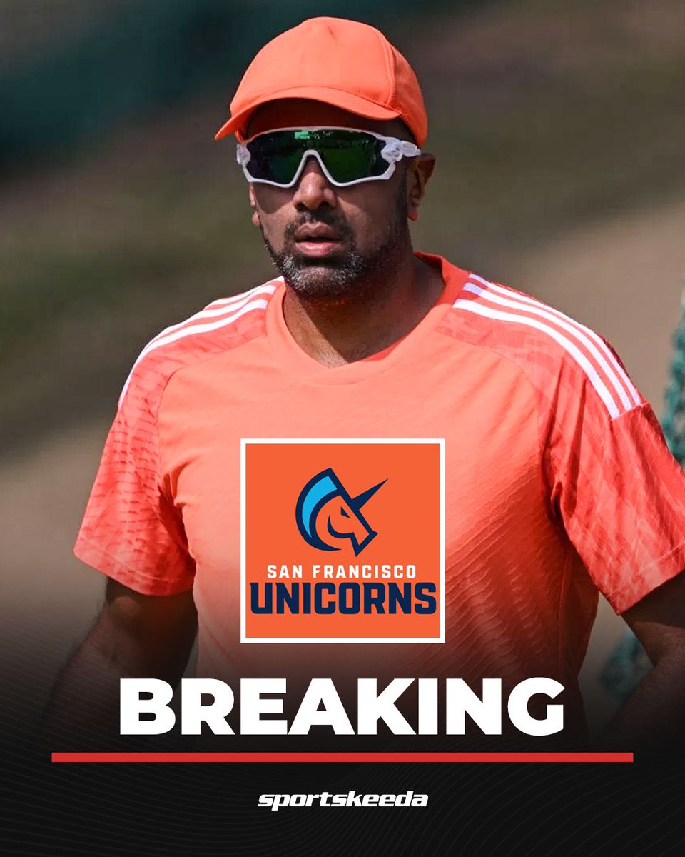 Sportskeeda's tweet image. 🚨 BREAKING 🚨

San Francisco Unicorns have signed Ravichandran Ashwin for MLC 2026. 🏆🏏

#Cricket #Ashwin #MLC #Sportskeeda