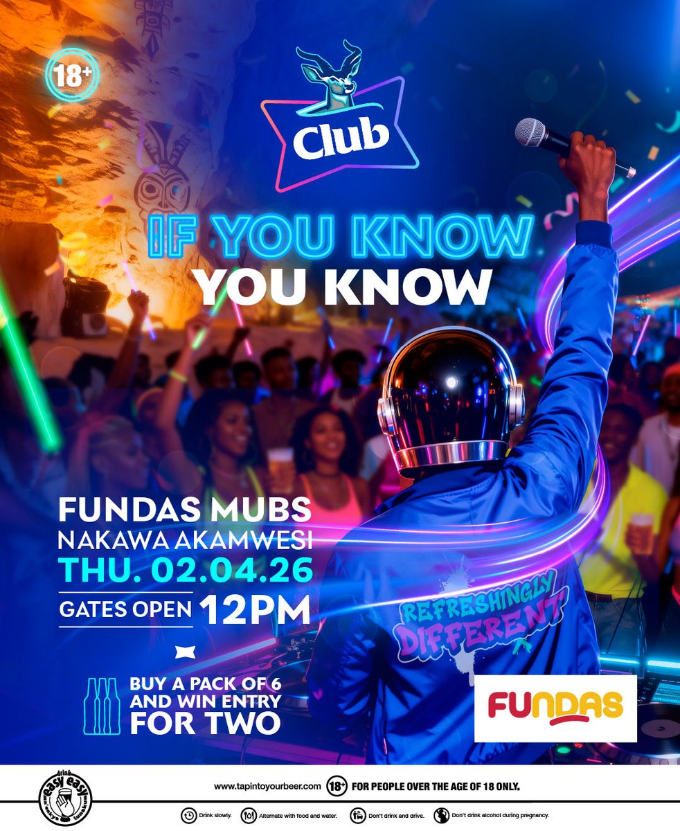 MUBS, we’re bringing the Club experience &amp; energy to Fundas.

Grab a 6-pack of Club Pilsner and unlock your entry into the Canvas.

Nakawa Akamwesi (Fundas)
📅 Thu 02.04
Gates open 12 PM

RefreshinglyDifferent RefreshinglyYou