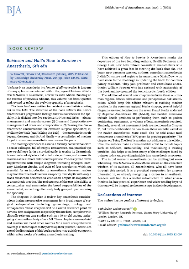 BJAJournals's tweet image. “How to Survive in Anaesthesia … is a practical companion for anyone interested in, or already navigating, a career in anaesthesia” – new #BJA #bookreview
 
bjanaesthesia.org/article/S0007-…