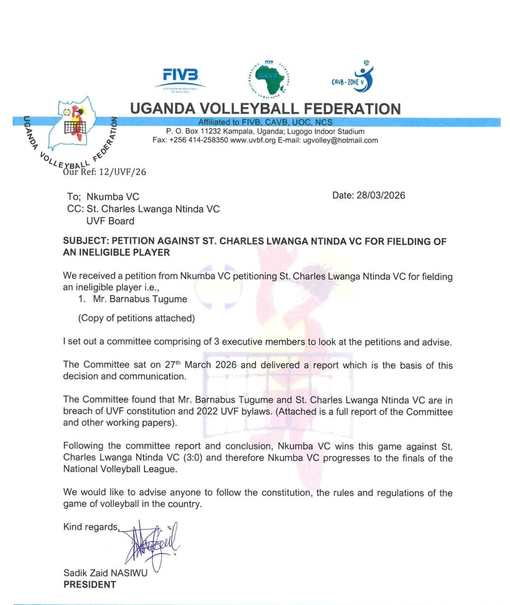 Uganda Volleyball Federation tweet media
