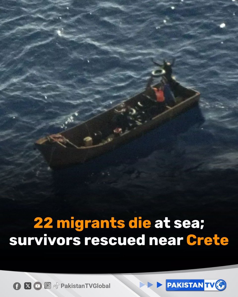 PakTVGlobal's tweet image. Tragedy off Greece: 22 migrants die after six days at sea, survivors rescued near Crete from overcrowded rubber boat.

#Migrants #Crete #SeaDisaster #PakistanTV #PakistanTVglobal