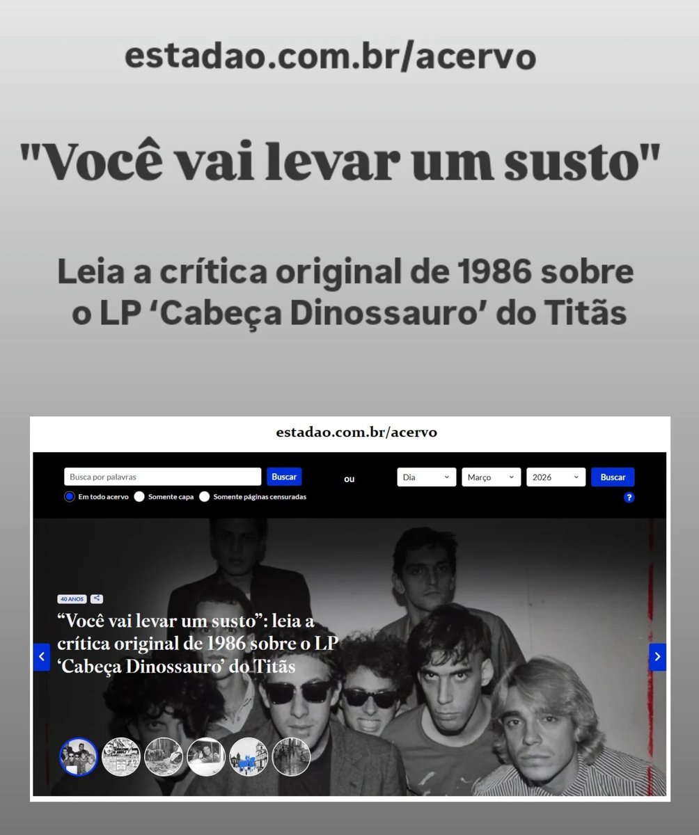 “Você vai levar um susto”: leia a crítica original de 1986 sobre o LP ‘Cabeça Dinossauro’ do Titãs
estadao.com.br/acervo/voce-va…

#titãs #cabeçadinossauro #rock #música #rockbrasileiro