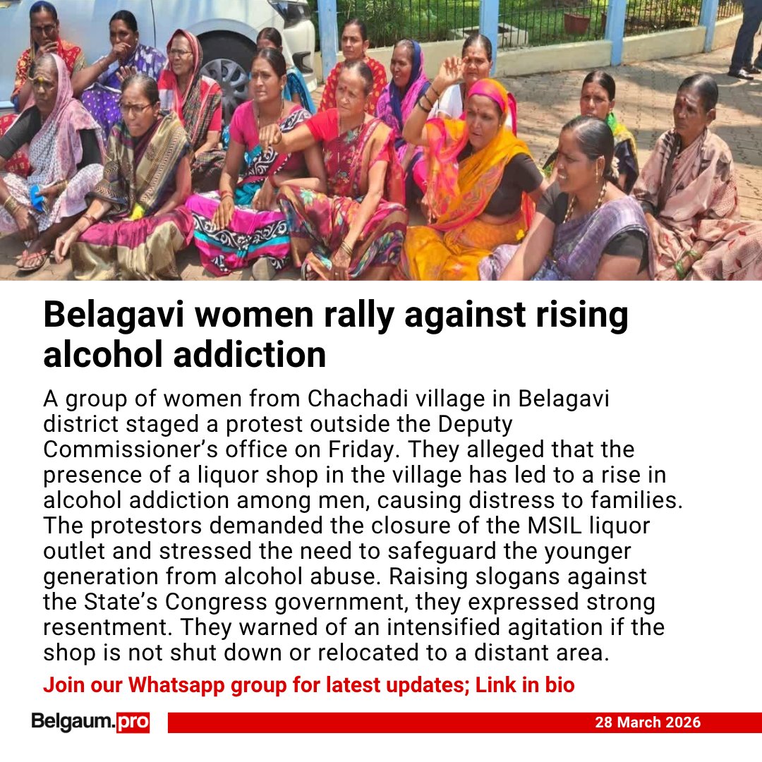 BelgaumPro's tweet photo. Belagavi women rally against rising alcohol addiction
A group of women from Chachadi village in Belagavi district staged a protest outside the Deputy Commissioner’s office on Friday.
https://t.co/3W9BcgqgX5 https://t.co/l4F2g5LMJ1