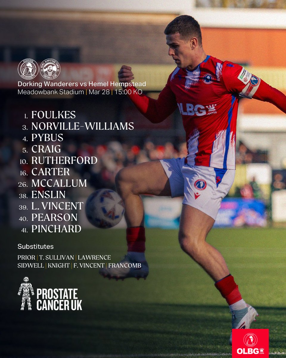 DorkingWDRS's tweet photo. YOUR NON-LEAGUE DAY WANDERERS 🔢

♦️ Enslin and Pearson on the wings 💨
♦️ Carter captains the side 🧨
♦️ McCallum returns to the XI 🔥 https://t.co/b5CXrdiB4h