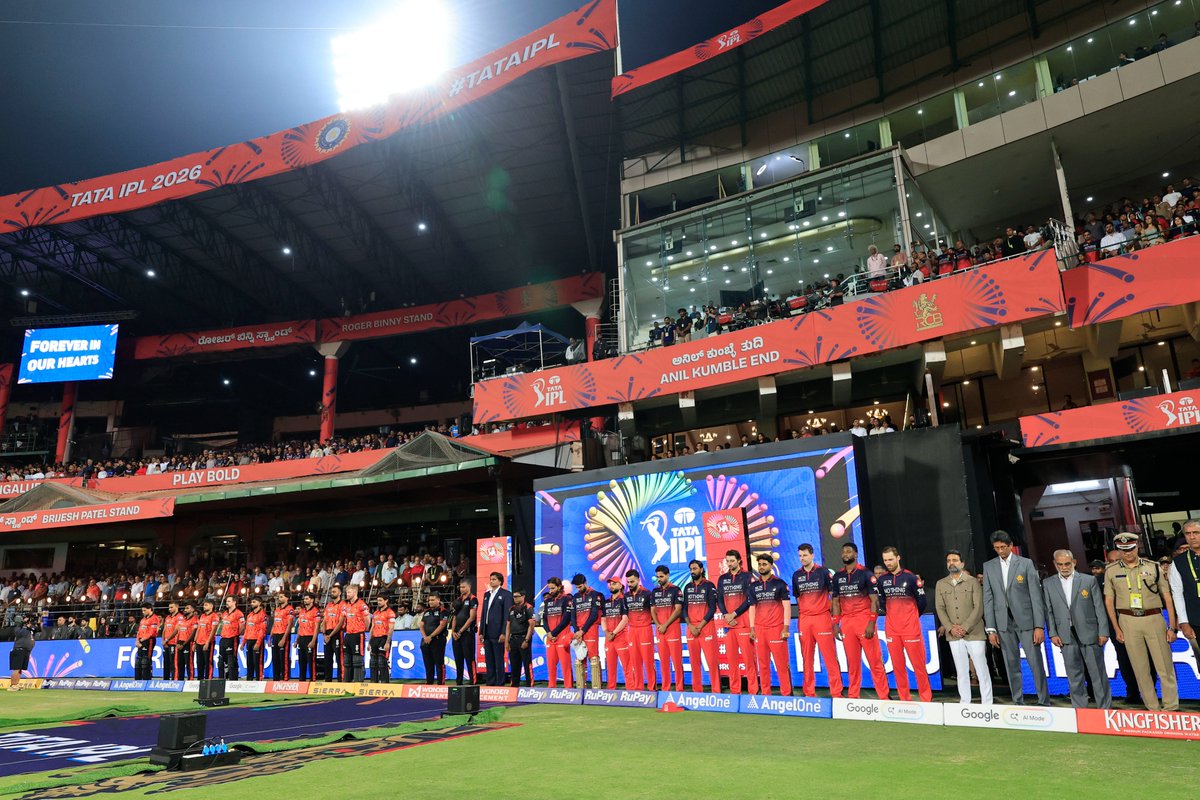 A moment of silence to honour the 11 Royal Challengers Bengaluru fans who tragically lost their lives on June 4 last year.

As a mark of respect, players from both teams are wearing black armbands tonight. Our thoughts remain with their families and loved ones 🙏

#TATAIPL