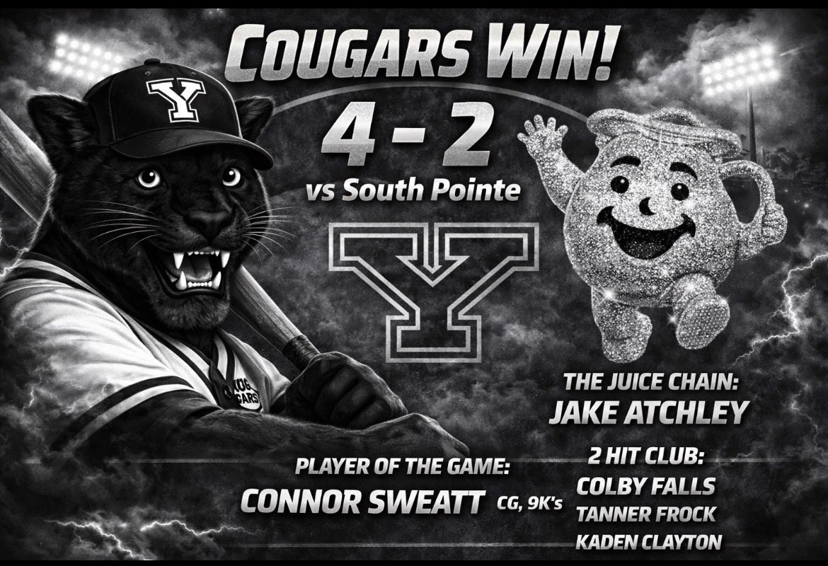 YCHSbaseball's tweet photo. On Thursday the Cougars picked up a huge series win against South Pointe. Player of the game was @ConnorSweatt, throwing a complete game collecting 9 k’s, catcher Jake Atchley had a clean sheet behind the plate winning the juice the chain. @YorkCougars #theYorkway https://t.co/do94pWU7y9
