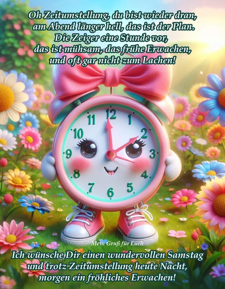 kristina7968's tweet image. Am Sonntag ist wieder Zeitumstellung. Nicht vergessen:

heute Nacht, (von Samstag auf Sonntag), werden die Uhren, wieder um 1 Stunde

auf Sommerzeit vorgestellt! Das bedeutet für uns.... eine Stunde weniger Schlaf!
⏰

#Zeitumstellung #Normalzeit  #Wochenende