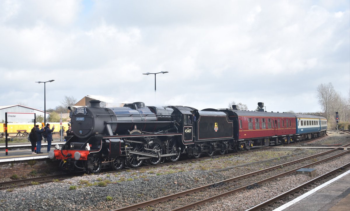 JeffAlbiston's tweet image. Ex-LMS Black Five 45407 at #Chester with 1Z54, 'The Cheshireman' from Cleethorpes.
📆 Sat 28th March 2026
📷 My photos.
@railwaytouring #photography #Cheshire