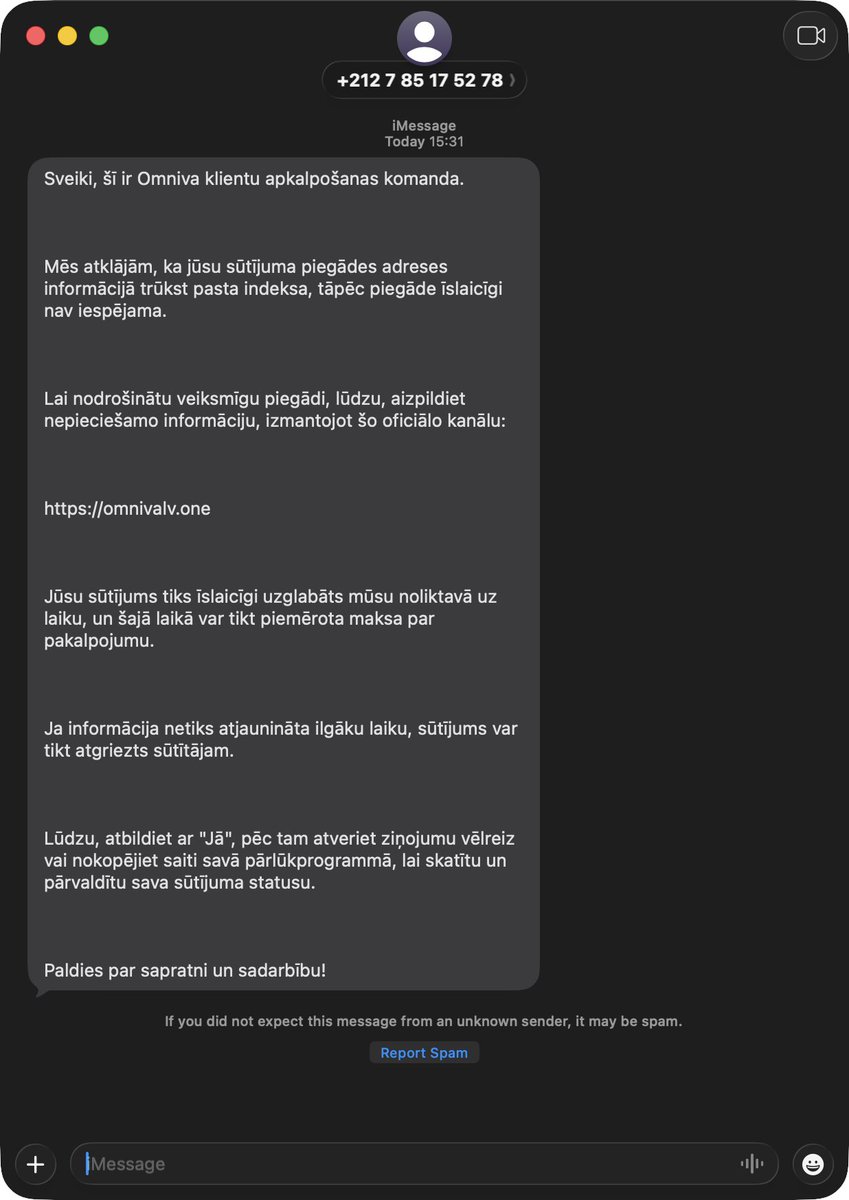 Operaatoors's tweet photo. Kārtējais spams. Kāds izvēlējies impersonēties kā @omniva. cc @certlv https://t.co/N3XwHDGk6i
