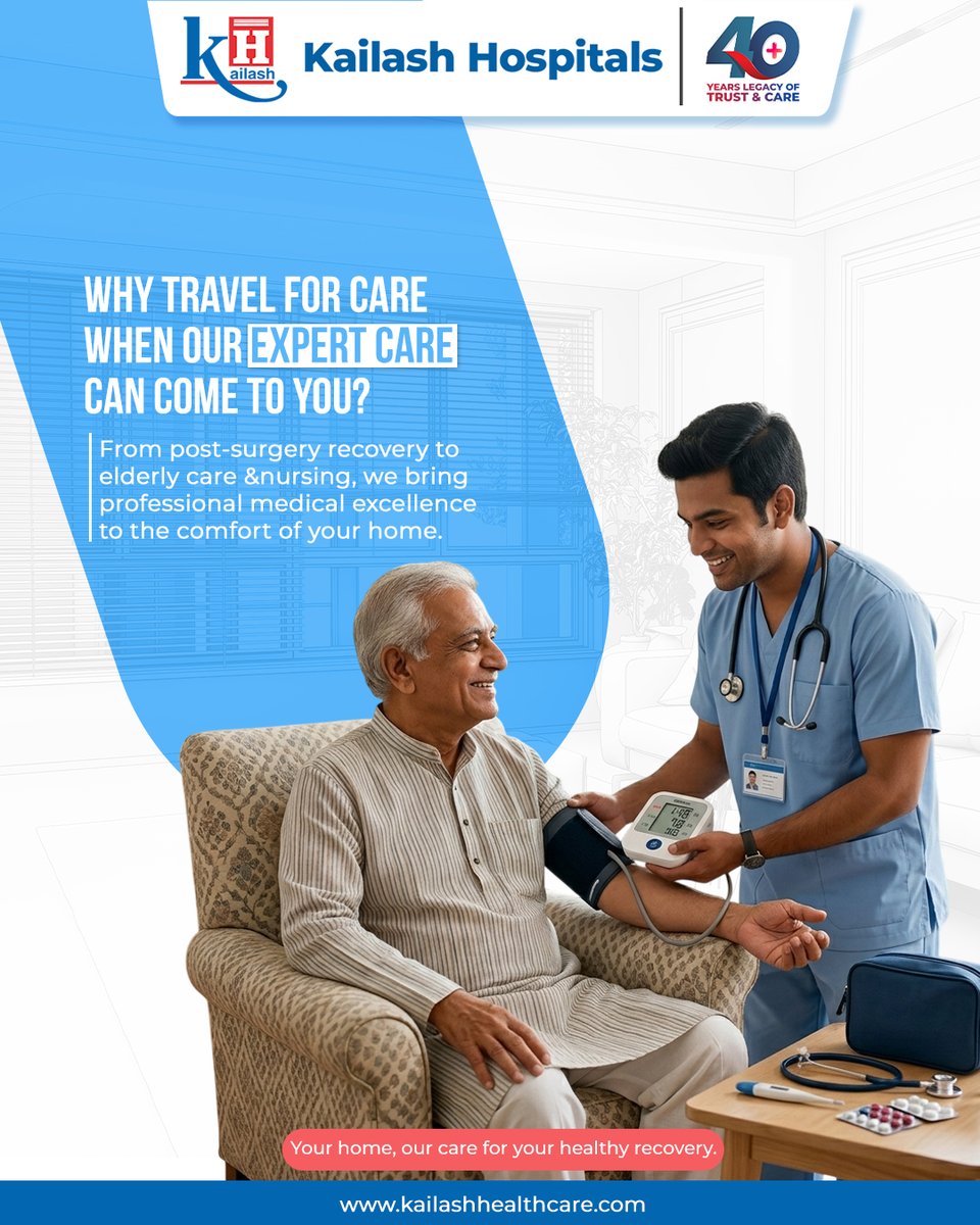 KailashHealth's tweet image. The healing touch you trust, in the place you love most.- your home

Experience professional medical excellence at home with Kailash Homecare services. Because your recovery should be as comfortable as possible.

#HealingTouch #KailashHospital #Homecare #HealthatHome