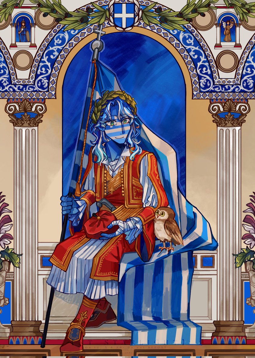 NTSTARLIGHT's tweet photo. Happy (late) Greece Independence day 🇬🇷🦉🫒

#CountryHumans https://t.co/ZeVAo3khye
