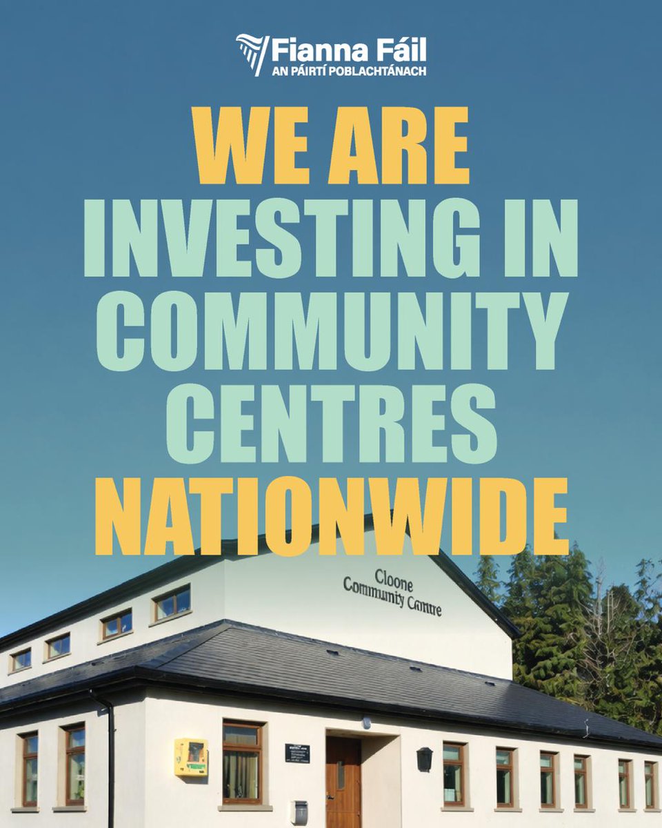 BrendanSmithTD's tweet photo. Does your community centre need to be upgraded?

The Minister for Rural and Community Development Dara Calleary TD has announced details of the Community Centre Investment Fund 2026.

Grants from €10,000 up to €100,000 are available for refurbishment works like roofs, energy upgrades, accessibility, kitchens and repairs
🏘️ Nearly 1,650 community centres upgraded and new centres delivered in recent years

Prepare early and get quotes ready for your application ✅
Fianna Fáil is prioritising strong, connected communities and is determined to continue delivering real investment in local facilities

@daracalleary 
@angloceltnews 
@NewsonNS
