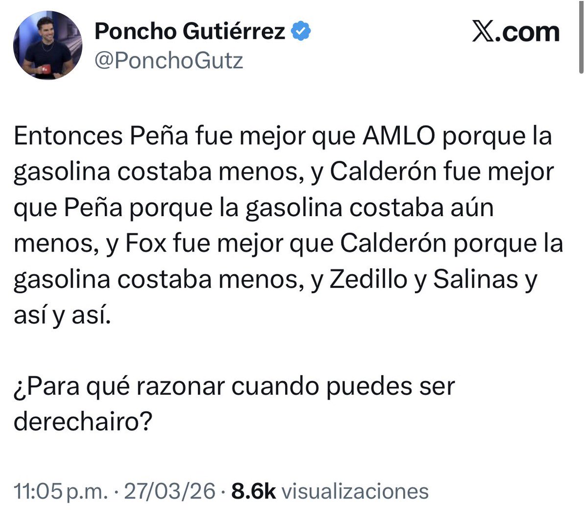 Y aquí tenemos nuevamente a @ponchogutz haciéndose el “chistoso” para tapar la realidad.

Pero no te preocupes, mi estimado ponchairo. Me encanta venir a darte clases. Ahí te va, breve y claro:

Hay tres pilares en cualquier gobierno: seguridad, salud y economía.

En esos tres