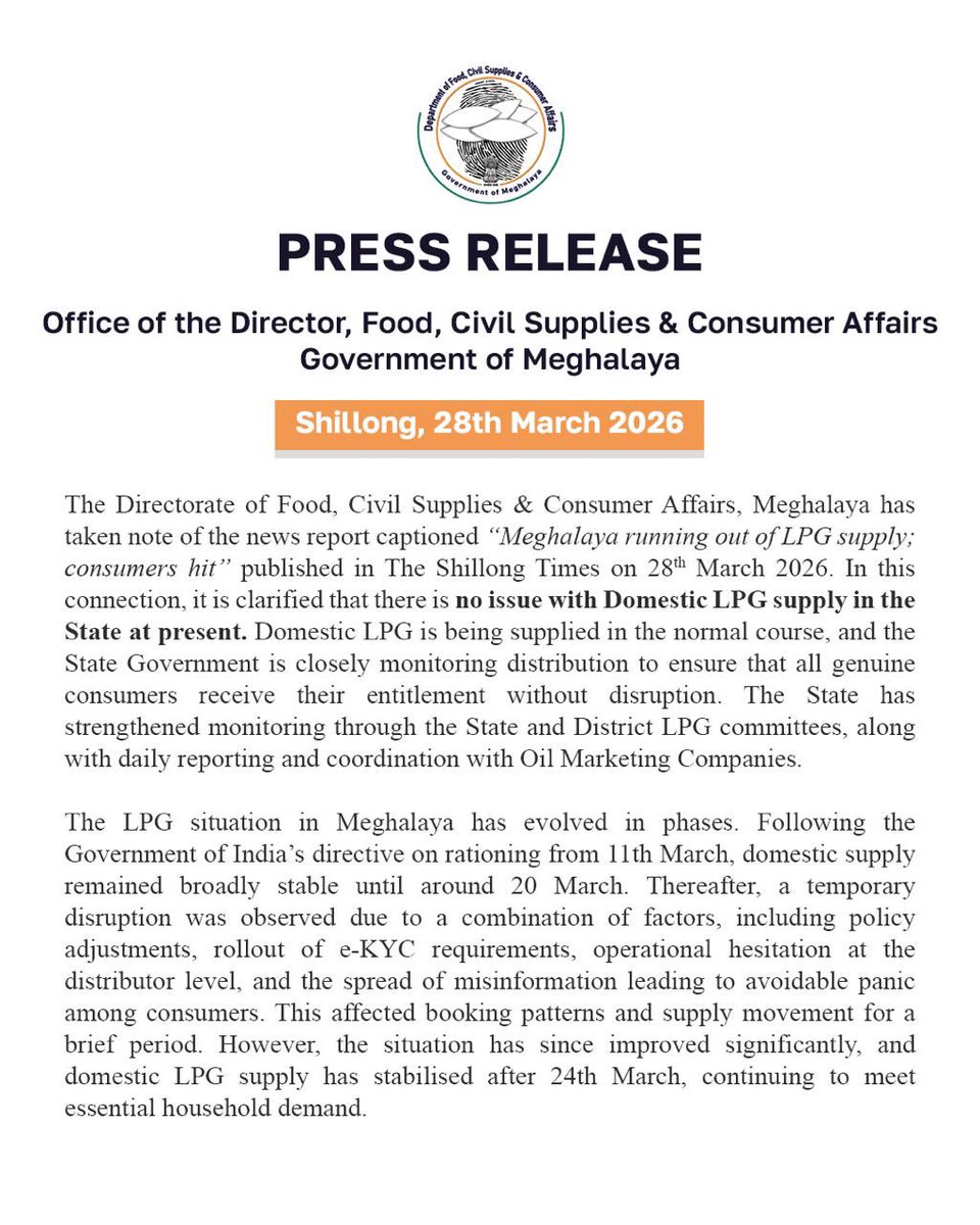 FCSCA_Meg's tweet photo. Citizens are advised not to panic or engage in stockpiling and to rely only on verified information from official sources.

For any assistance or clarification, please contact:
📞 Toll-free: 1967
📲 WhatsApp: 9402327737
@Saloni2607 @MeghalayaGov https://t.co/hdbdFOaxF4