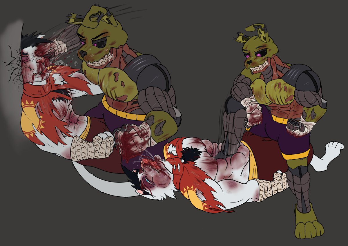 Ando090jw's tweet image. Kazan wanted to fight #Sprinktrap , thinking he could stand up to him.

Sprinktrap showed the impudent cat that he was simply a toy for his amusement, wondering what else he could do with him. 🩸😈
#FNAF #kickboxing 

The commission is made for:  @KazanKados