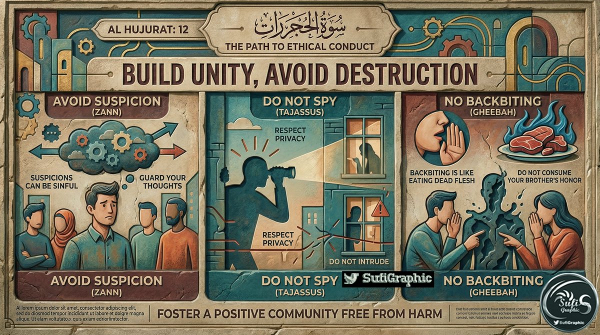 SufiGraphic's tweet image. #Gossip #Backbiting #Slander #Fitnah #Sin #Quran #Surah #AlHujurat #Sufi #Tasawwuf #Ethics #TrustBACKBITING / GOSSIP 

"O you who have believed, avoid much negative assumption. Indeed, some assumption is sin. And do not spy or backbite each other. Would one of you like to eat the