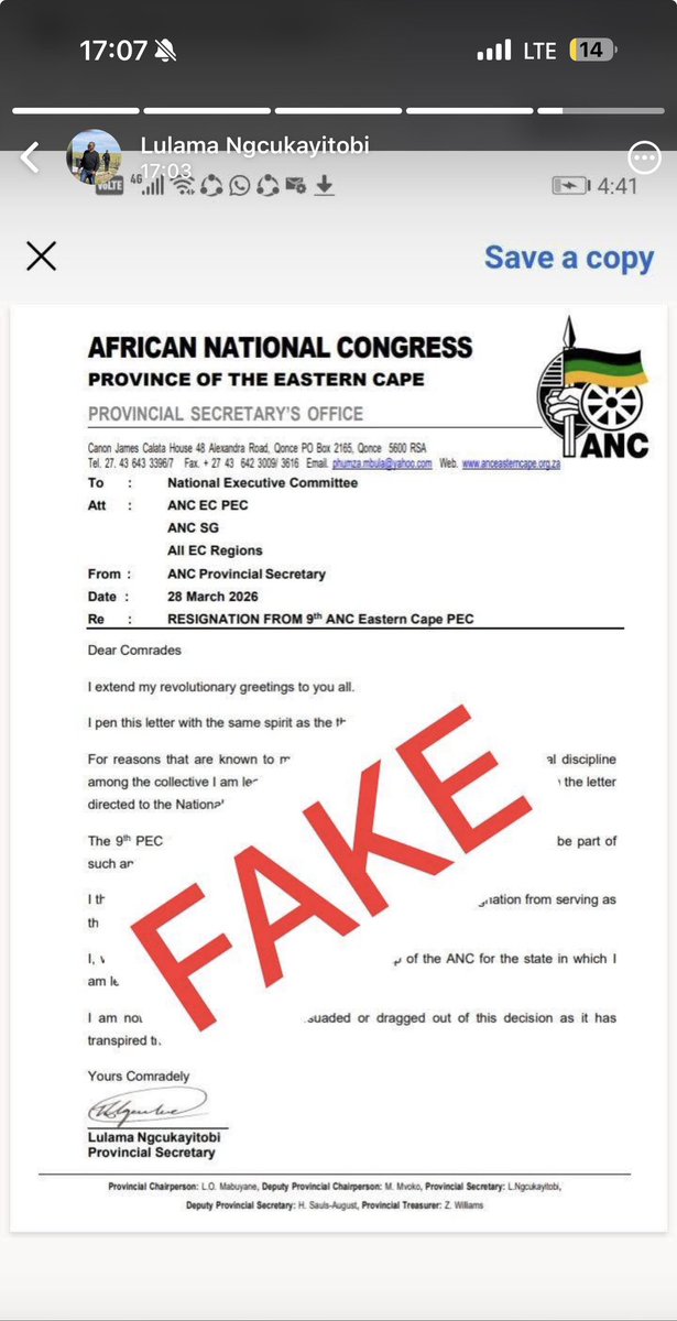 samkelemaseko's tweet photo. #ANCEC Ngcukaitobi: The letter is fake. #sabcnews https://t.co/aYkx5jsO7i