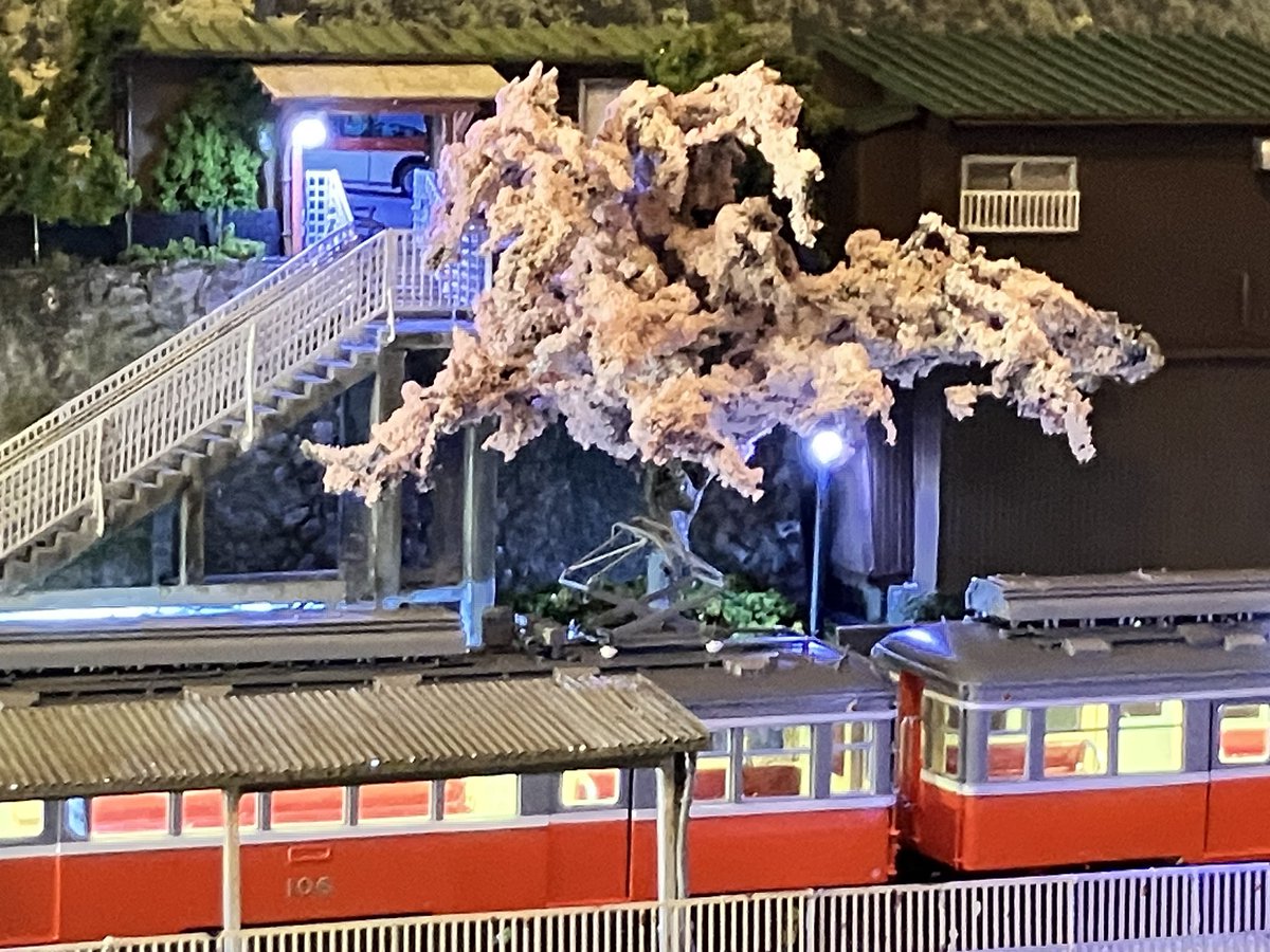 TrainTetsujiro's tweet photo. 大平台の夜桜を観に行き、箱根湯本行きの終車を危うく逃しそうでした。 https://t.co/hdjkzaenGC