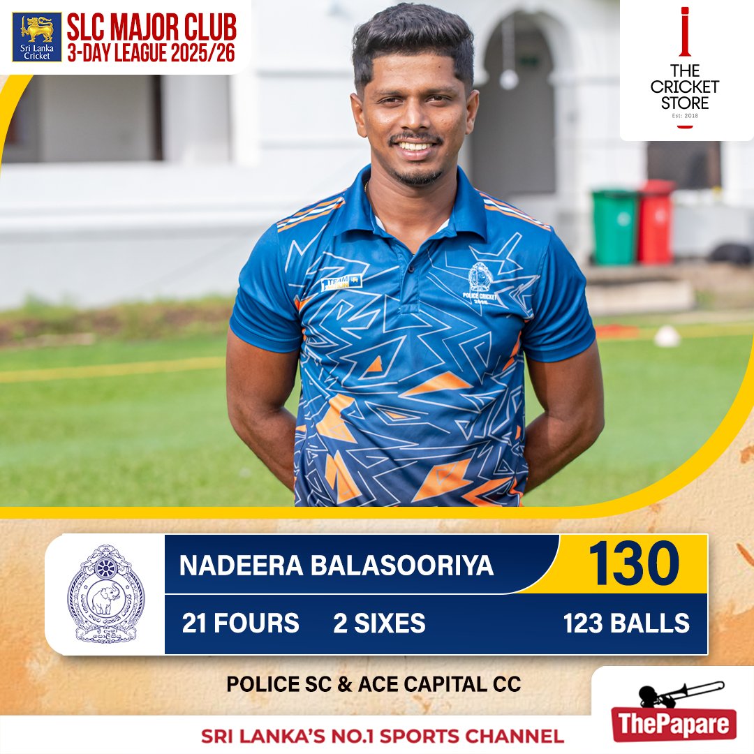 ThePapareSports's tweet image. Nadeera Balasooriya smashes a commanding century for Police Sports Club!

Coverage powered by The Cricket Store

#ClubCricket