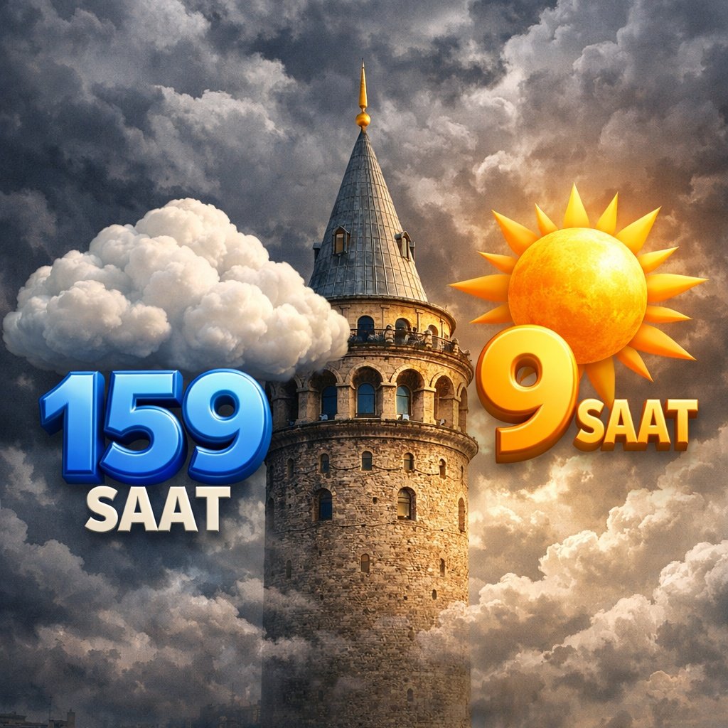 İstanbul'da önümüzdeki 7 gün (168 saat) içinde 9 saat güneş görülecek. Bu 9 saatlik güneş salı günü yaşanacak. Haftanın geri kalan 159 saat ise gri modda devam edilecek.