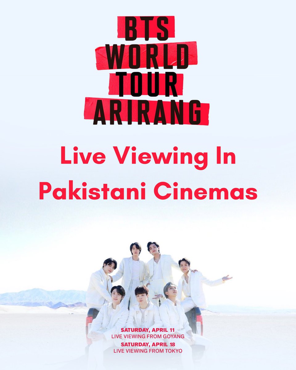 📣 Pak ARMYs! Email the Cinepax Cinema management and let's request the live Viewing of BTS WOLRD TOUR ARIRANG in Pakistan 🇵🇰

Email: <a href="/syed/">syed</a>.haseeb@cinepax.com

Template: Hello, hope you're doing great. 
I am contacting you regarding BTS's upcoming live viewing concert in Cinemas