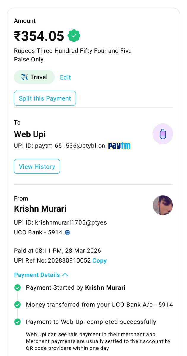 Krishnmurari775's tweet image. @IRCTCofficial I booked a train ticket but the amount has been deducted from my bank account. However, the ticket was not allotted and the status shows "Payment Initiated".
Kindly look into this issue and resolve it at the earliest.@RailMadad
#IRCTC #PaymentIssue #RailwayHelp