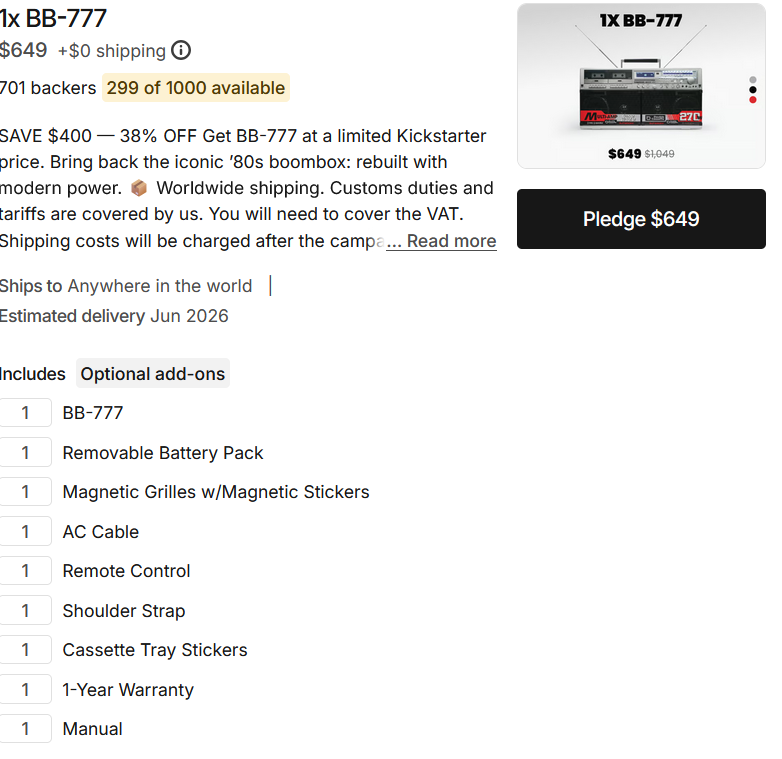 maxhocom's tweet image. Задача была собрать $50К, собрали уже почти $3.5 ляма. В июне обещают поставку первых 6000.
Kickstarter: kickstarter.com/projects/bumpb…
#электроника #Sharp777 #Bumpboxx #BB777